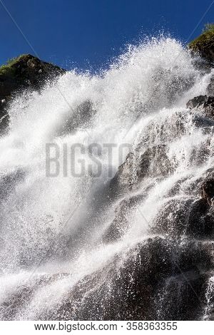 Beautiful Scenic Landscape Of Imeretinskiy Waterfall In Caucasus Mountains, Karachai-cherkess Republ