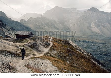 View Of Beautiful Moody Landscape In The Alps. Switzerland, Bella Tola.