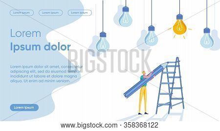 Brain Work For Successful Best Idea Promotion Metaphor. Sturtuper Businessman Male Cartoon Character