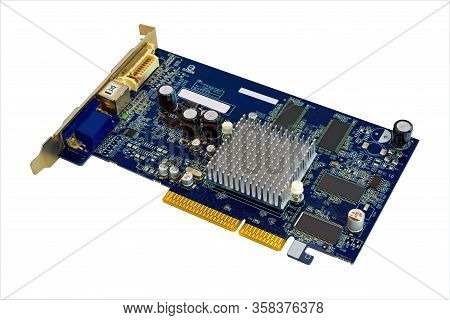 Video Card With Agp Interface Isolate On A White Background.