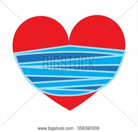 Covid 19. Coronovirus. Symbol Of Life Icon Red Heart Mask.vector, Illustration, Isolate,