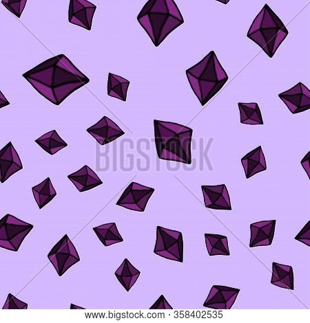 Purple Crystals And Rubies On A Lilac Background. Seamless Vector Patterns. For Fabric, Textile, Des