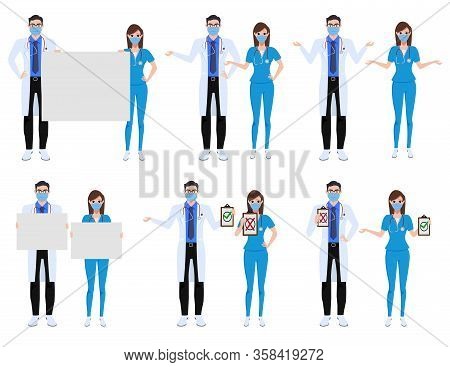 Medical Characters Set Vector Concept Design. Covid-19 Doctor And Nurse Front Liners Character Prese