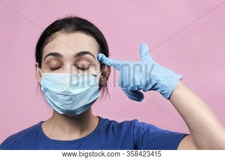 Stay Home. Do Not Spread Virus. Self Destruction. Hand Pistol On Head