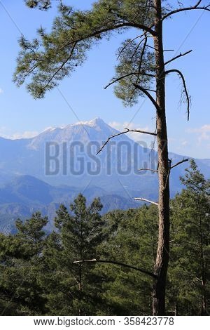 view from Likya Yolui tourist path on Tahtali Dagi Mountain in Turkey;
