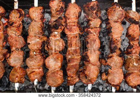 Barbecue Grilled Pork Kebabs Meat Lamb Kebab Marinated Caucasus Barbecue Meat Shashlik Shish Kebab O