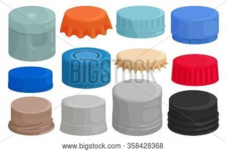 Bottle Caps Isolated Cartoon Set Icon. Cartoon Set Icon Lid Of Cover . Vector Illustration Bottle Ca