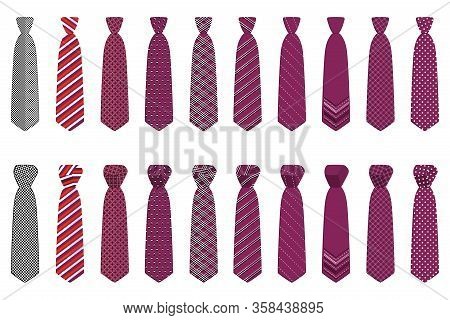Illustration On Theme Big Set Ties Different Types, Neckties Various Size. Tie Pattern Consisting Of