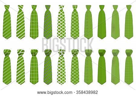 Illustration On Theme Big Set Ties Different Types, Neckties Various Size. Tie Pattern Consisting Of