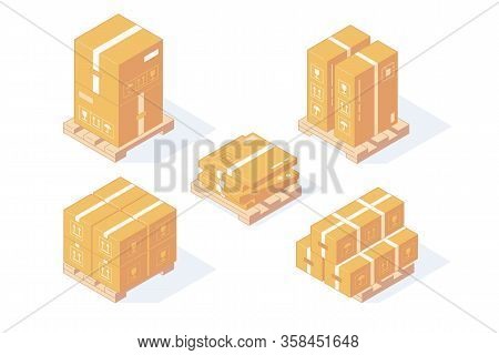 Isometric Boxes Packages Parcel And Mail. 3d Carton Box For Delivery Transportation And Shipping Vec
