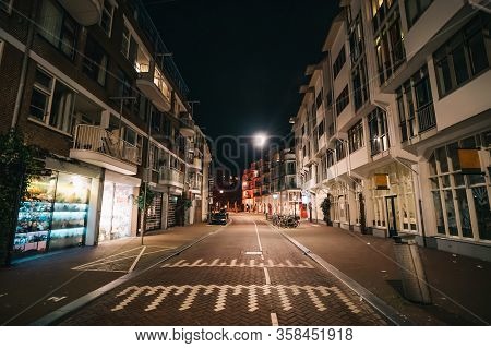 Empty Amsterdam Downtown Streets Without People, Closed Restaurants And Stores In Historical Center 