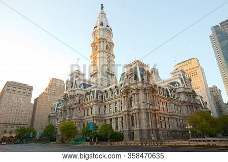 City Hall And Downtown Philadelphia At Eary Morning, Pennsylvania, United States