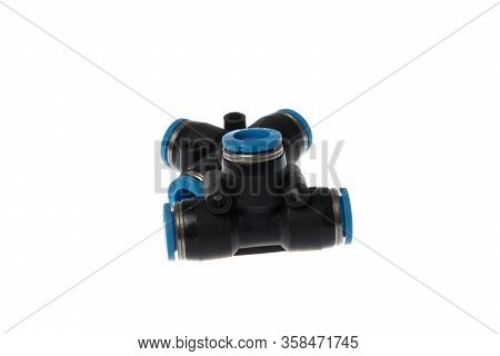 Varna, Bulgaria - March 21, 2020: Set Of Festo Pneumatic T Shape Fittings, Isolated On White. Festo 