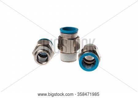 Varna, Bulgaria - March 21, 2020:set Of Festo Pneumatic Straight Steel Fittings With Thread, Isolate