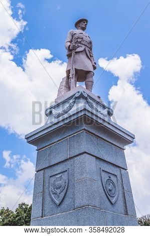 Johannesburg, South Africa, 15th March - 2020: Transvaal Scottish War Memorial. Statue Of A Soldier.
