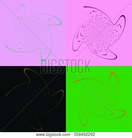 Set Of Duotone Curly, Coil, Gyration Volute Shapes. Twine Vortexes Rotating In Concentric, Radial, R