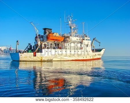 The Barents Sea, The New Land Archipelago, The Arctic: An Expedition Scientific Ship Off The Coast O