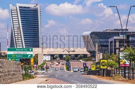 Johannesburg, South Africa, 15th March - 2020: Entrance To Waterfall City. Modern Office Park Buildi