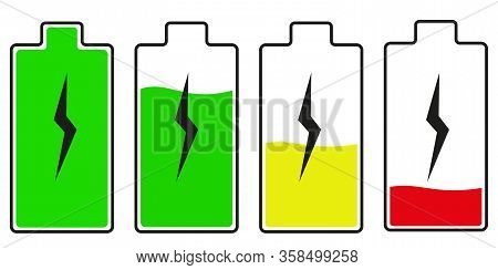 Battery Icon Set. Full Charge Symbols. Accumulator Or Battery Indicator. Vector
