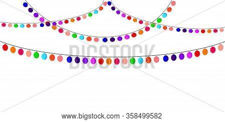 Holiday Garland. Garland With Colored Flags On A White Background. Holiday Background. Vector Illust