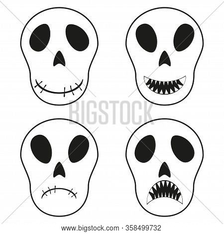 Skull Design Element For Halloween, On A White Background. Vector Illustration