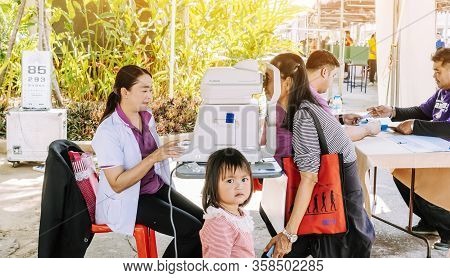 Kanchanaburi Thailand - December 14 : A Mobile Hospital Unit For Eye Examination Services For The Ge