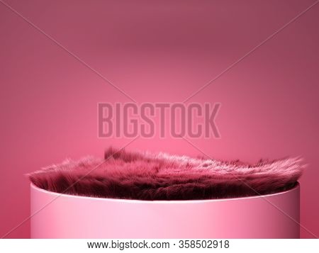 Pinck Wool Pedestal Simple Podium For Product Presentation 3d Render On Color Background