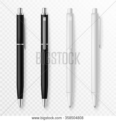 Pen Mockup. Realistic Pens Close Up Template With Shadow, Presentation Stationery Supplies Pens For 