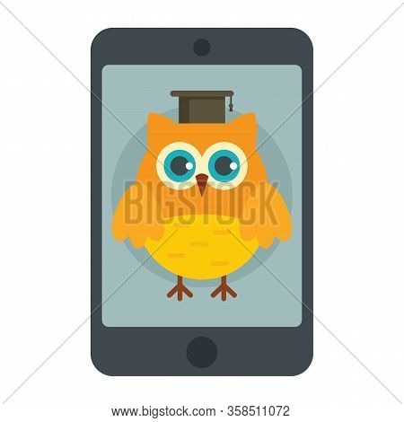 Distance Learning. Vector Illustration With Smartphone And Wise Owl, Symbol Of Distance Learning. Qu