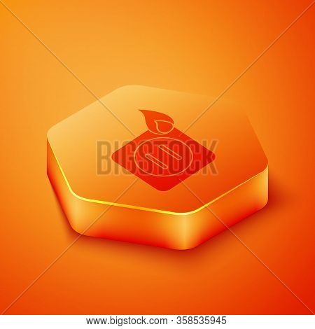 Isometric Electric Wiring Of Socket In Fire Icon Isolated On Orange Background. Electrical Safety Co