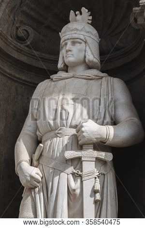 Federico Ii Of Svevia, Statues At The Entrance Of Royal Palace In Naples, King Of Sicily Since 1198,