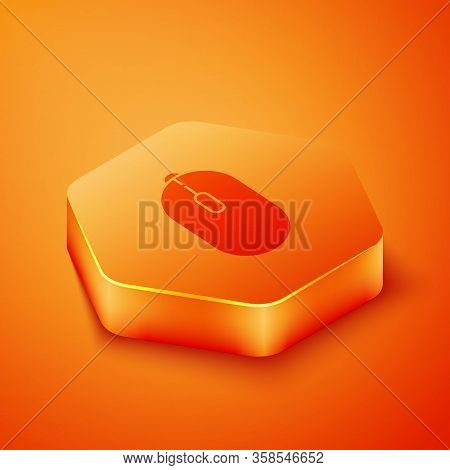 Isometric Computer Mouse Gaming Icon Isolated On Orange Background. Optical With Wheel Symbol. Orang