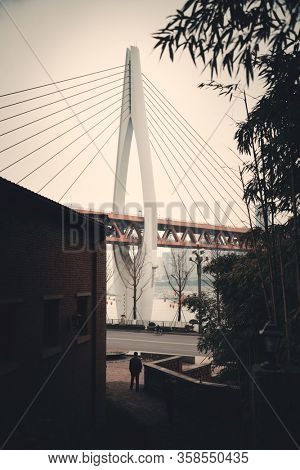 Dongshuimen Bridge viewed from Xiahao Old street in Chongqing, China.