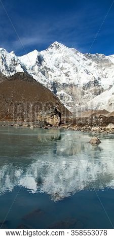 Mount Cho Oyu Reflecting In Lake - Way To Cho Oyu Base Camp - Everest Area, Sagarmatha National Park