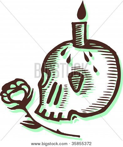 头骨蜡烛与玫瑰
