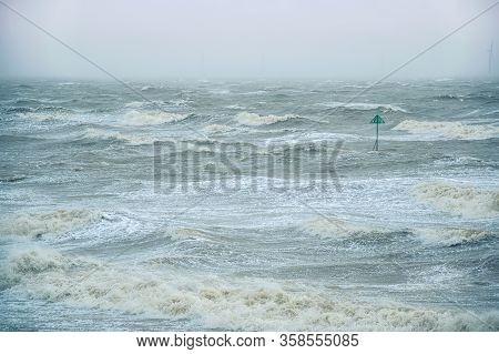 Angry, Stormy Sea In Clacton-on-sea, Great Britain