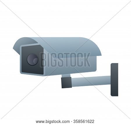 Icon With Cctv On White Background. Silhouette Symbol. Camera Icon. Caution Warning Sign Sticker. Cl