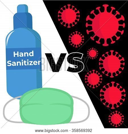 Simple Illustration Of Hand Sanitizer And Face Mask Versus The Viruses