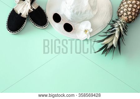 Summer Stylish Background With Summer Different Accessories.