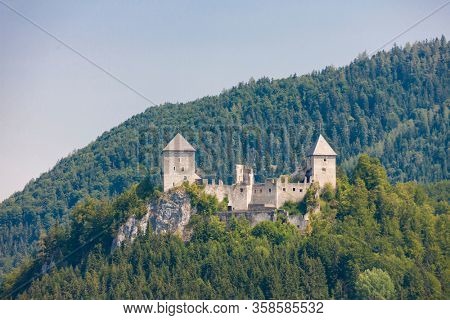 The partially ruined Gallenstein Castle, founded in 1278. Municipality of Sankt Gallen, district Liezen, state of Styria, Austria