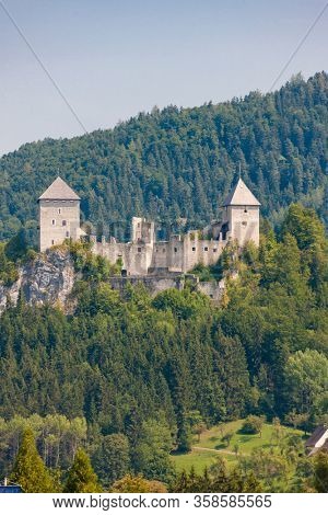 The partially ruined Gallenstein Castle, founded in 1278. Municipality of Sankt Gallen, district Liezen, state of Styria, Austria