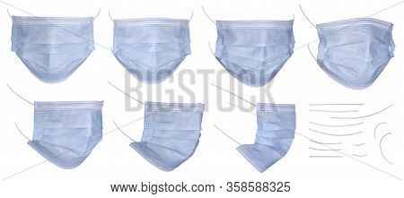 Set Of Medical Mask Or Surgical Ear Loop Mask Isolated On White Background With Clipping Path. Medic