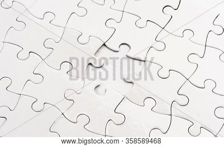 Close up view of unfinished jigsaw puzzle
