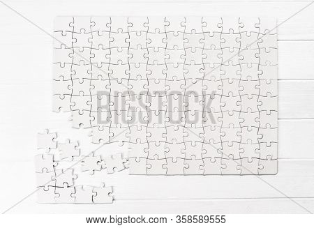 Top view of bold rectangular jigsaw puzzle