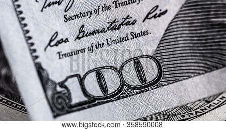 One hundred us dollar bill in macro shot