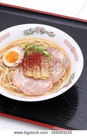 Japanese Miso Soup Ramen Noodles In A Bowl On Tray