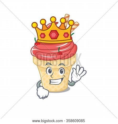 The Royal King Of Cherry Ice Cream Cartoon Character Design With Crown