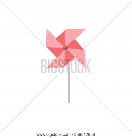 The Colored Paper Windmill Is Decorated With Dots. Pink Shades. Perfect As A Baby Shower Decoration.