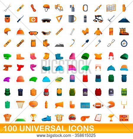 100 Universal Icons Set. Cartoon Illustration Of 100 Universal Icons Vector Set Isolated On White Ba