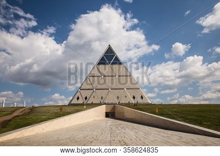 Kazakhstan, Nur-sultan - August 18, 2016: Palace Of Peace And Reconciliation, 77 Metres High